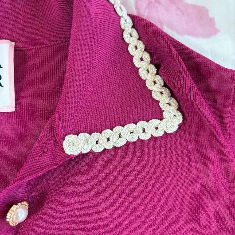 Alexia Admor Fuchsia Pink Polo Top with Pearl Trim - Picture 5 of 7